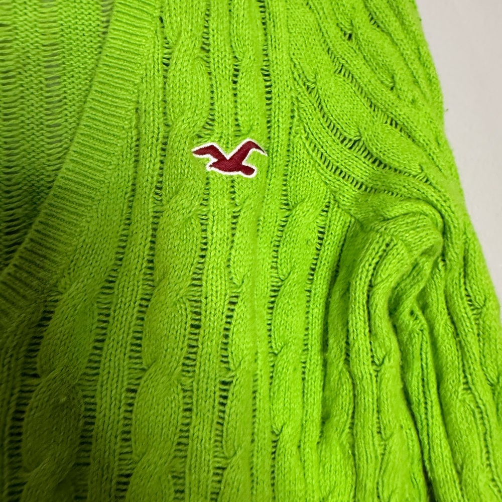 Hollister Y2k‎ vibrant green rabbit hair blend cable knit sweater - Picture 6 of 8